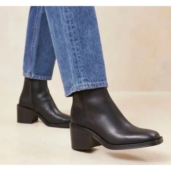 Loeffler Randall Blakely Square Toe Mid Heel Boots in Black 6 - Picture 1 of 7